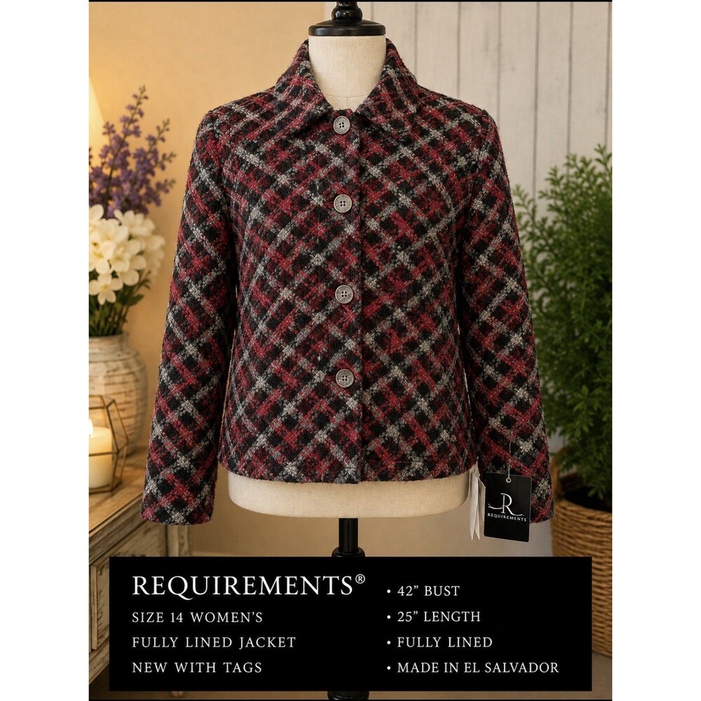 New With Tags Requirements Size 14 Women’s Fully Lined Jacket 42” Bust 25” L